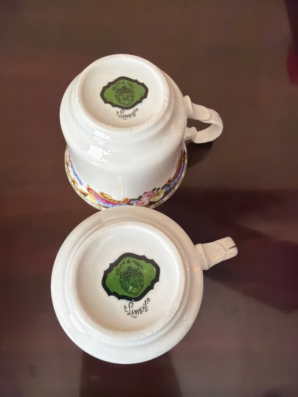Set of 2 Vintage T. Limoges Teacup and Saucer Floral Gold Décoré à Main - Picture 6 of 13